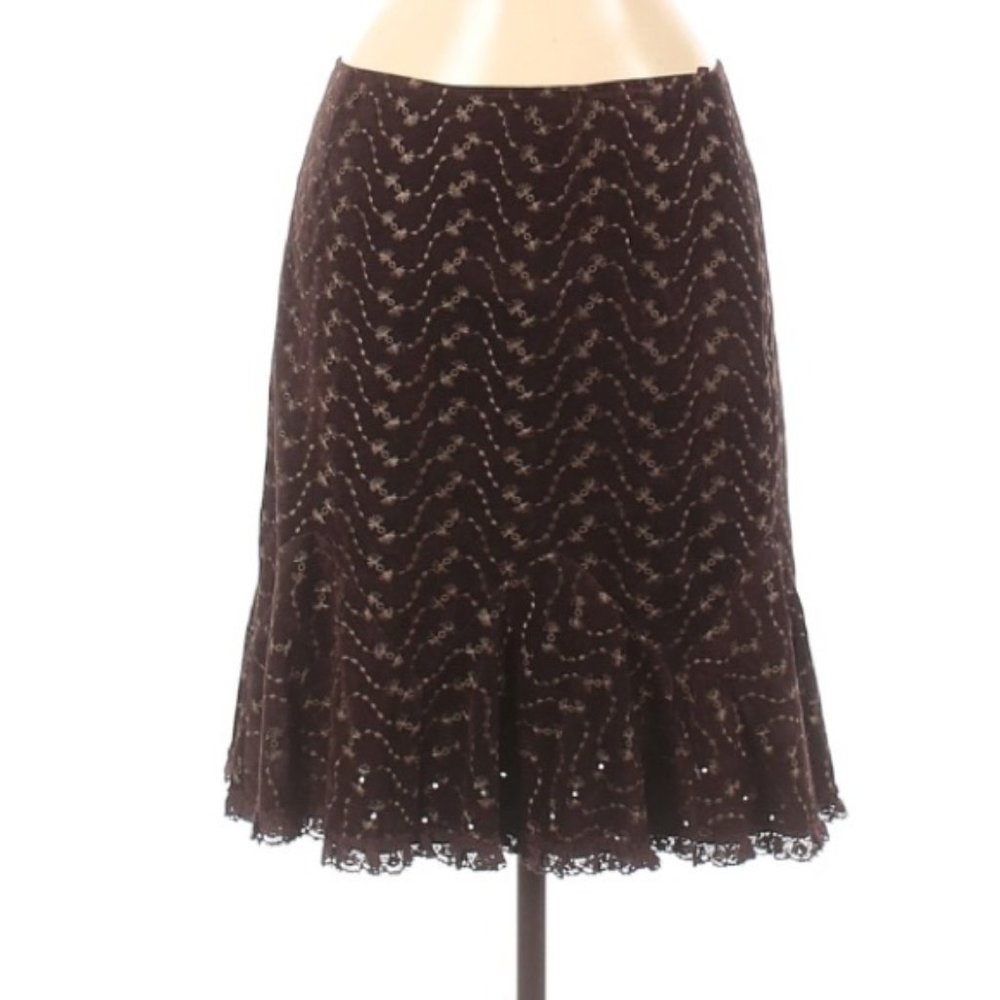 Nanette Lepore chocolate embroidered skirt sz 4
